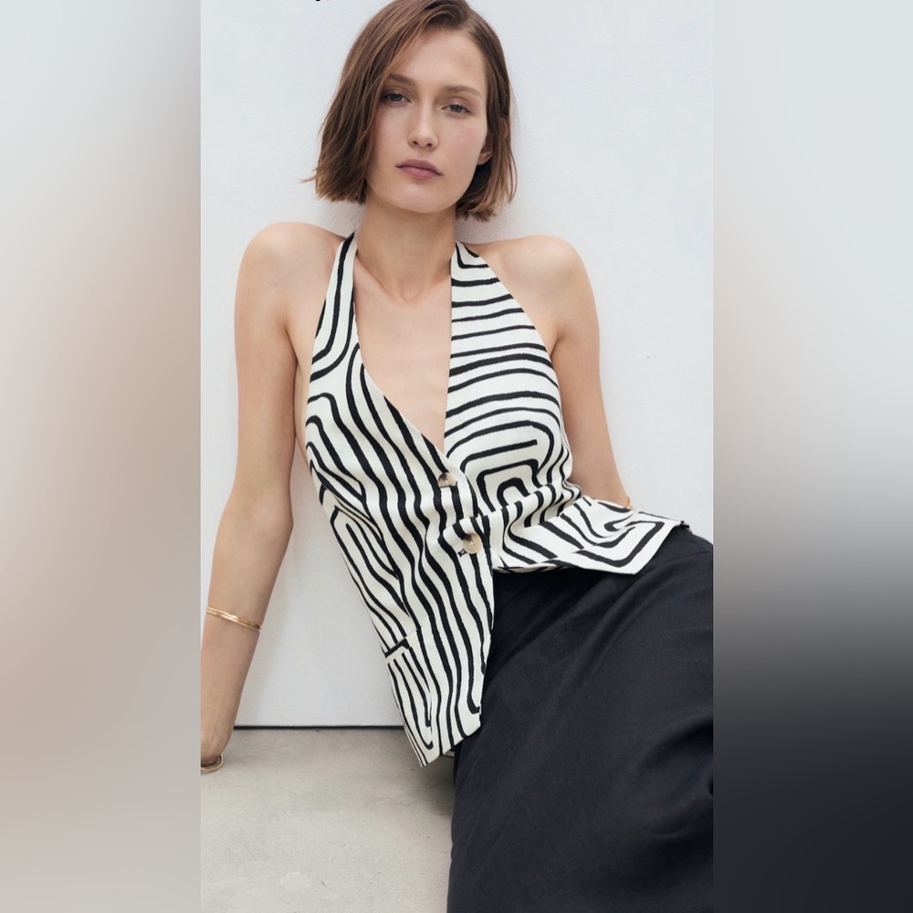 Mango GEOMETRIC-PRINT LINEN VEST